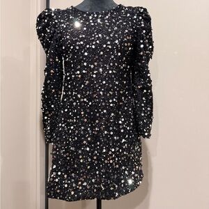 Elegant Black Sequin Long Sleeve Holiday Party Dress